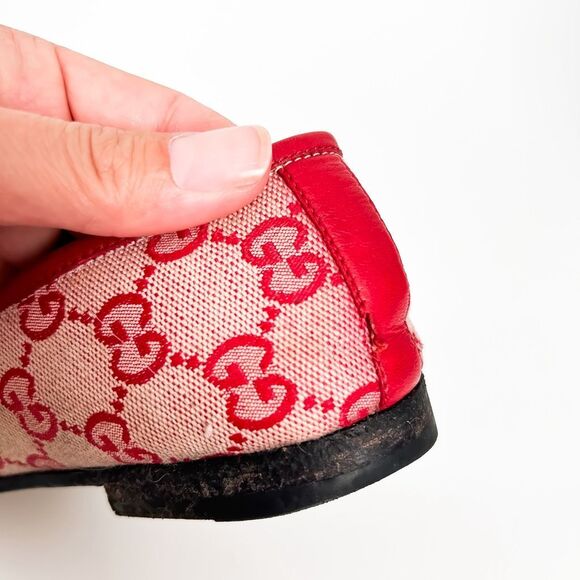 Gucci Jordaan Horsebit Loafer Red GG Canvas Flat Supreme Buckle 37, 7 - Picture 7 of 13